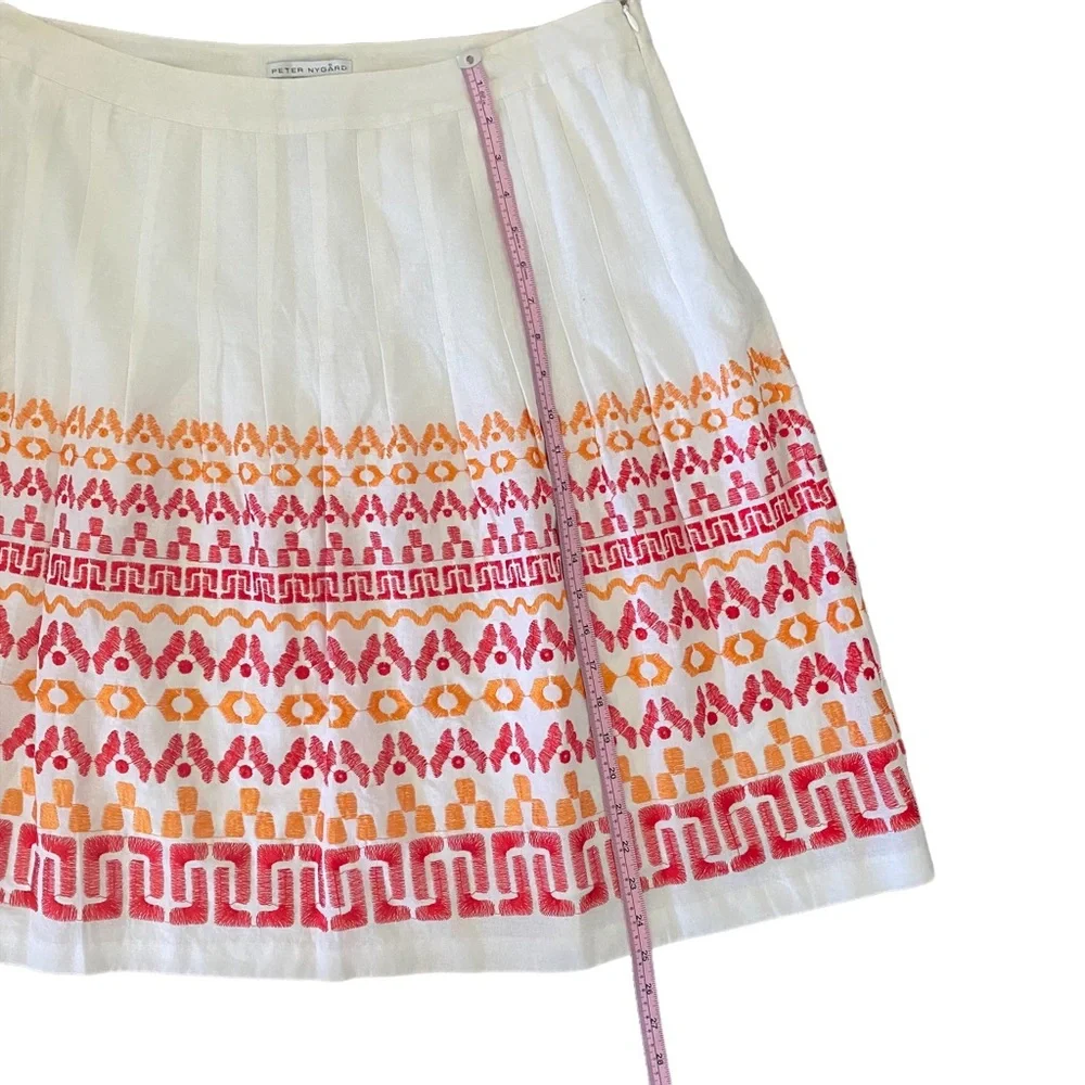 Peter Nygard Cream with Red and Orange Embroidery, Pleated Skirt 16 - Picture 7 of 11
